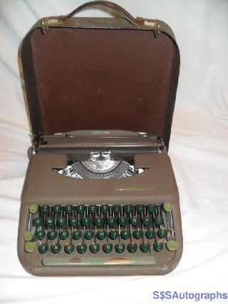 Rare Green 1949 Vintage Antique Smith Corona Skyriter Portable Typewriter & Case photo