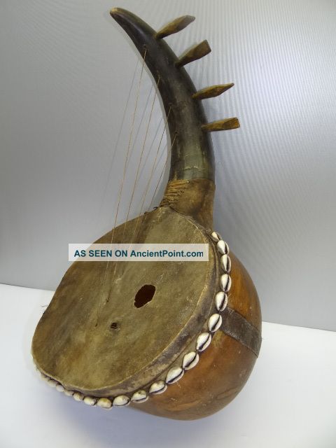 Antique Handmade Primitive Hide Ox Horn Mystery Musical Instrument Mandolin Nr String photo