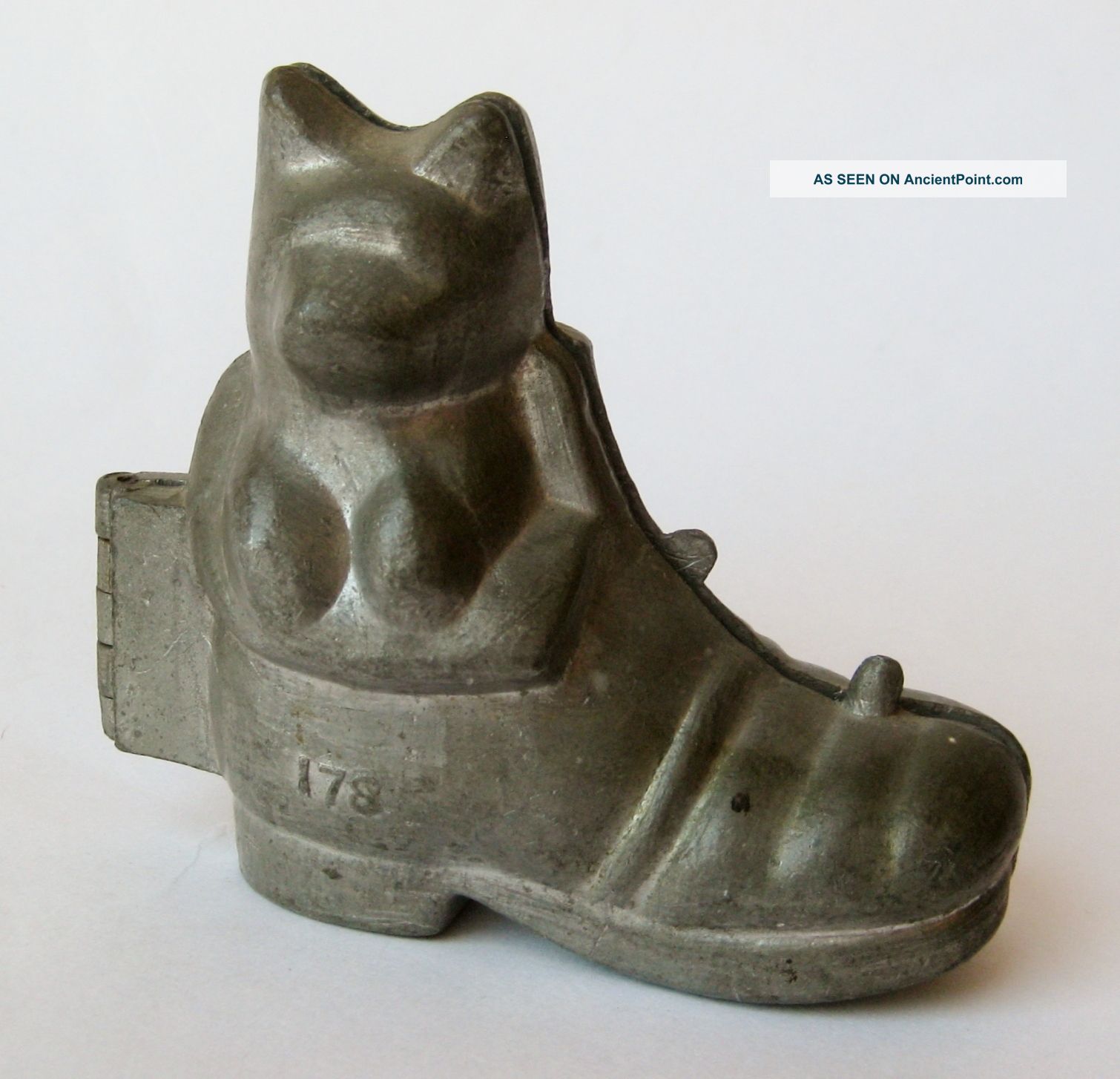 Antique Cast Pewter Puss & Boots Figural Cat Ice Cream Butter Mold 178 Other photo