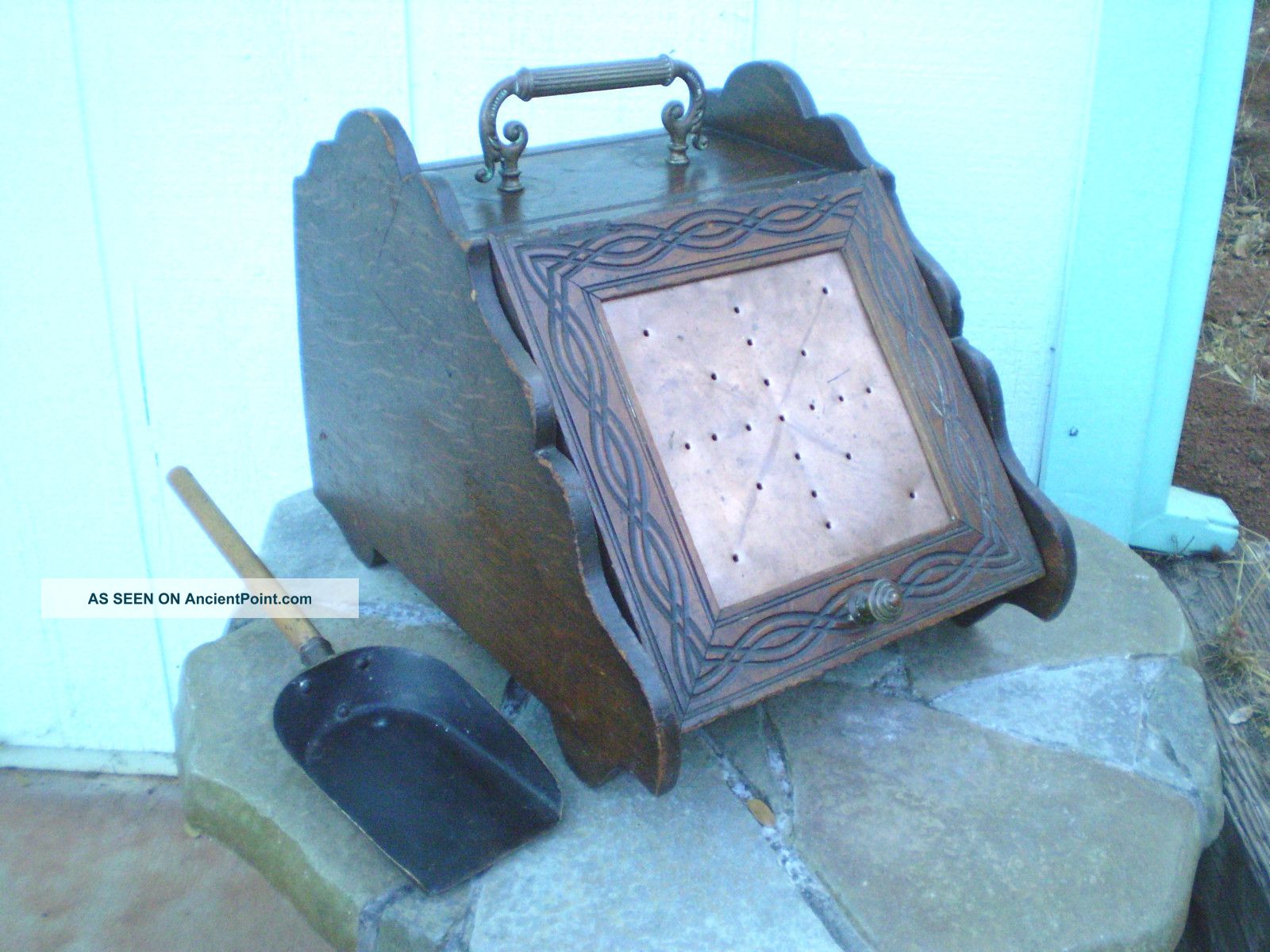 Antique Oak Coal Scuttle Box & Scoop (perry & Son Co. ) Wood / Coal Box Hearth Ware photo