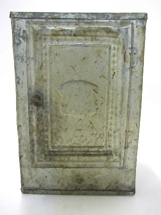 Antique Early American Pie Safe Industrial Stamped Galvanized Tin Tea Cabinet photo