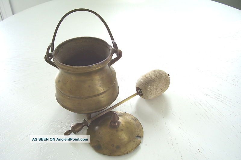 Antique Solid Brass Covered Footed Handled Pot W Plug Hearth Ware photo
