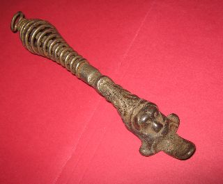 Antique Figural Dog Stove Top Handle Vintage Hearth Tool Cast Iron Old Pot photo