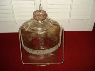 Vtg Antique Bialaddin Kerosene Stove Fuel Jar W/lid Push Stem Bracket & Handle photo