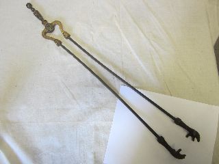 Antique 1800s Hand Shaped Fireplace Tongs Ornate Hand Finger Designed Brass Tool photo