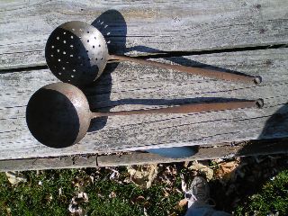 Matching Forged Iron Strainer/skimmer And Ladle - S.  Stuck Ca.  1860 - 1880 photo