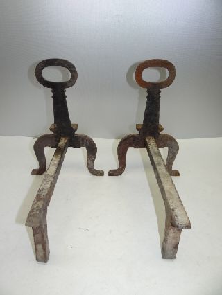 Antique Metal Cast Iron & Iron Unmarked Small Fireplace Log Holders Hardware A5 photo