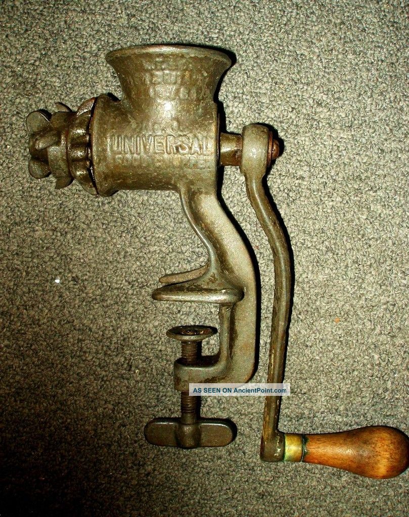 Antique Cast Iron Meat Grinder Universal Food Chopper No.  0 Wooden Handle 1899 Meat Grinders photo