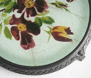 French Table Trivet Art Nouveau Porcelain Spelter Metal Angels Flowers photo