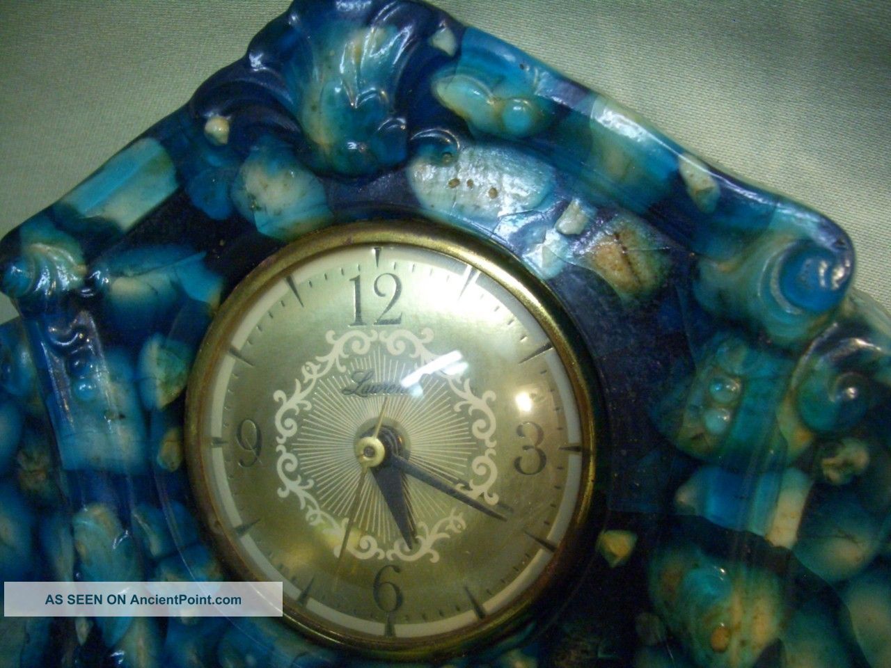 Rare Vtg 60s Lawrence Electric Mantle Clock Country Cottage Lucite Resin Rocks? Trivets photo