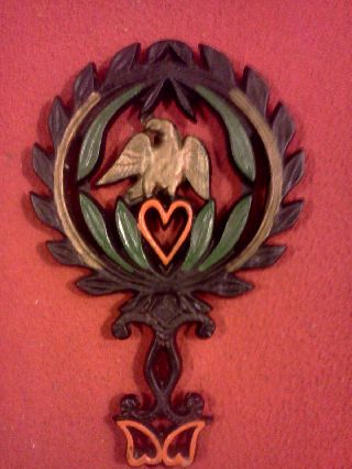 Estate Find Antique 1949 Cast Iron Eagle / Heart Trivet J.  Z.  H Hand Painted Rare photo