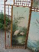 Antique 1890s Aesthetic Stork Oil Paintings,  Oak Stick & Ball Screen Nr Aesthetic Movement photo 7