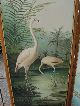 Antique 1890s Aesthetic Stork Oil Paintings,  Oak Stick & Ball Screen Nr Aesthetic Movement photo 8