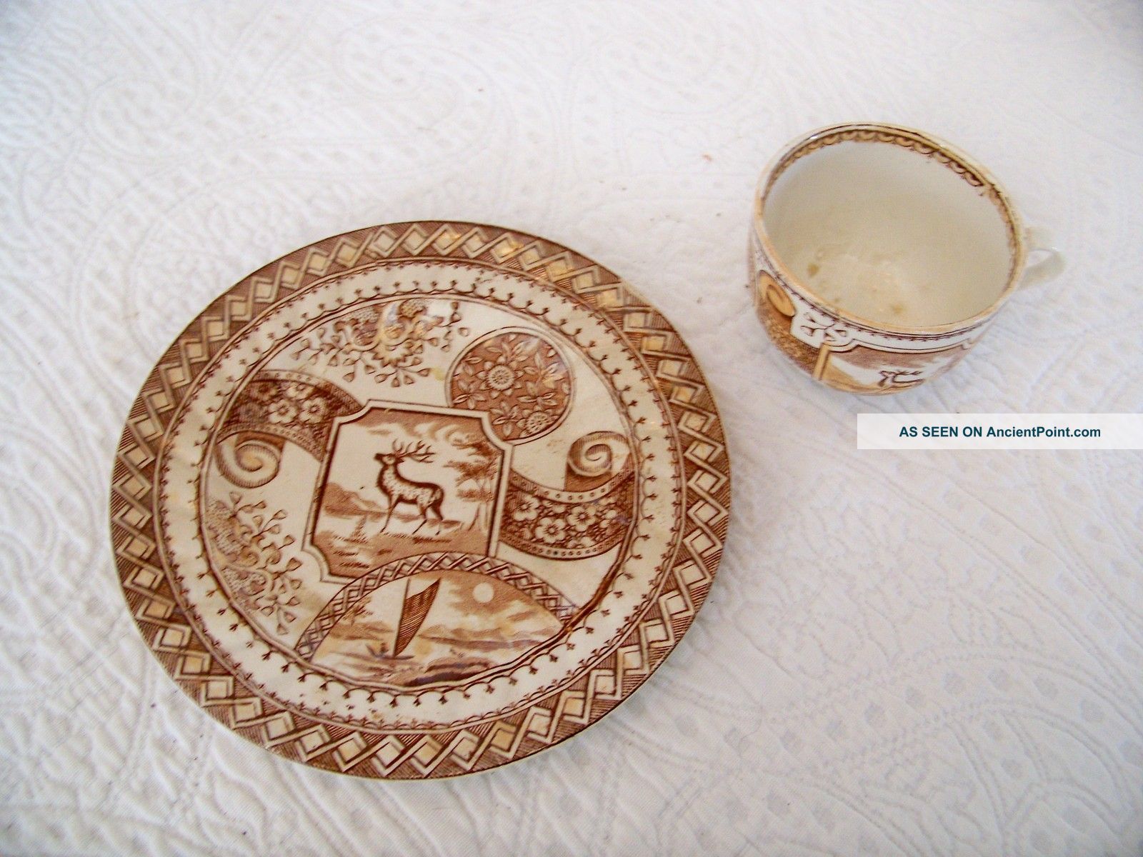 Antique Jd & Co.  Warwick Castle Aesthetic Transferware Cup And Pie Plate Cups & Saucers photo