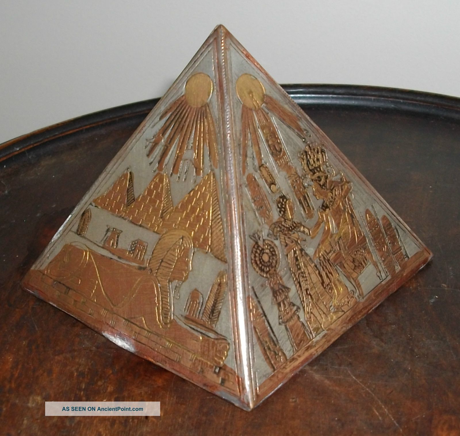 An Art Deco C1920s Egyptian Theme Metal Pyramid Desk Top Paperweight Art Deco photo
