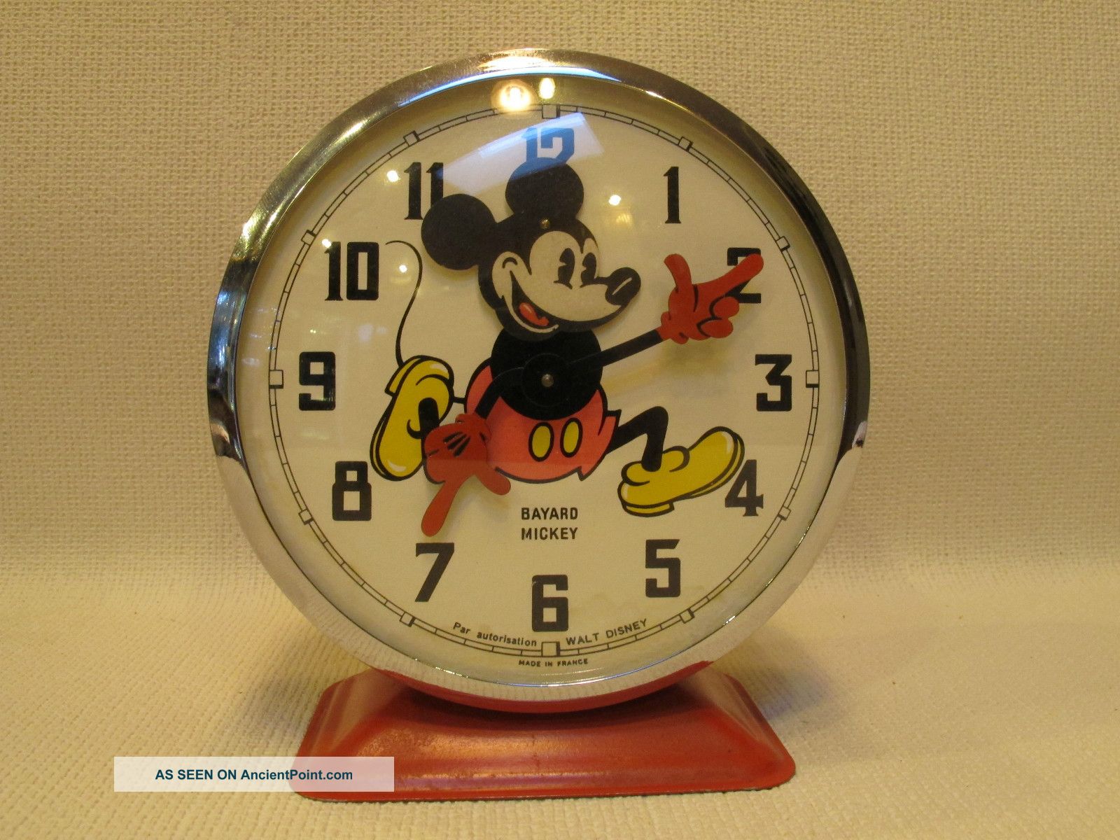 Vintage 1964 Disney Mickey Mouse Bayard French Alarm Clock Art Deco photo
