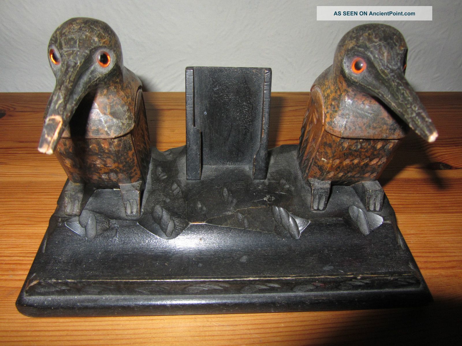 Art Deco Carved Wood Birds Inkwell Inkstand Pen Tray & Calendar Art Deco photo