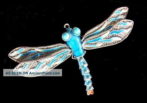 Lge Vintage ' 30s Art Deco Dragonfly Articulated Real Silver Enamel Insect Brooch Art Deco photo