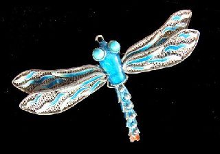 Lge Vintage ' 30s Art Deco Dragonfly Articulated Real Silver Enamel Insect Brooch photo