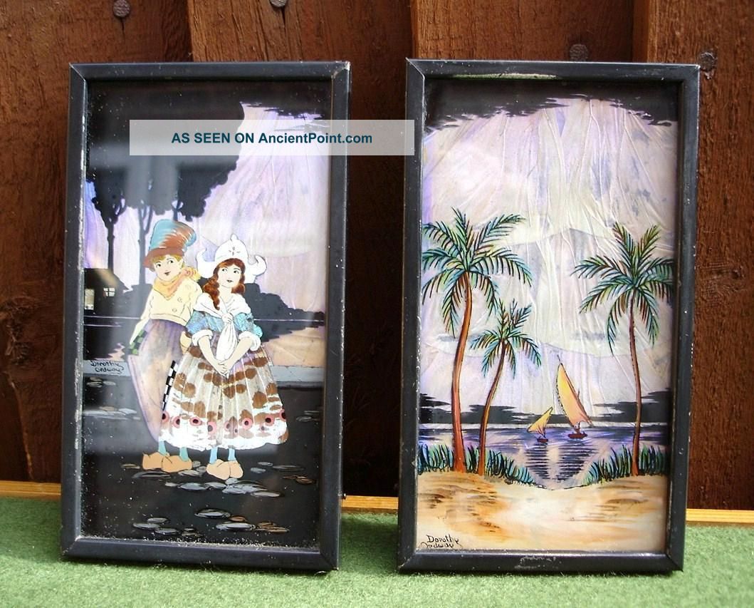 Two Miniature Art Deco 1930 ' S Butterfly Wing Pictures Signed Dorothy Ordway Art Deco photo