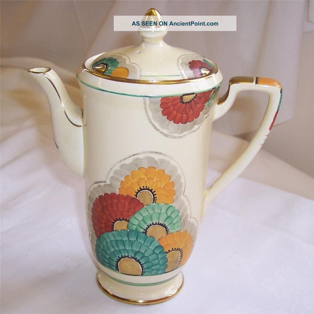 1930s Art Deco Crown Devon Coffee Pot Hand Painted Flower Design & Gilt Detail Art Deco photo