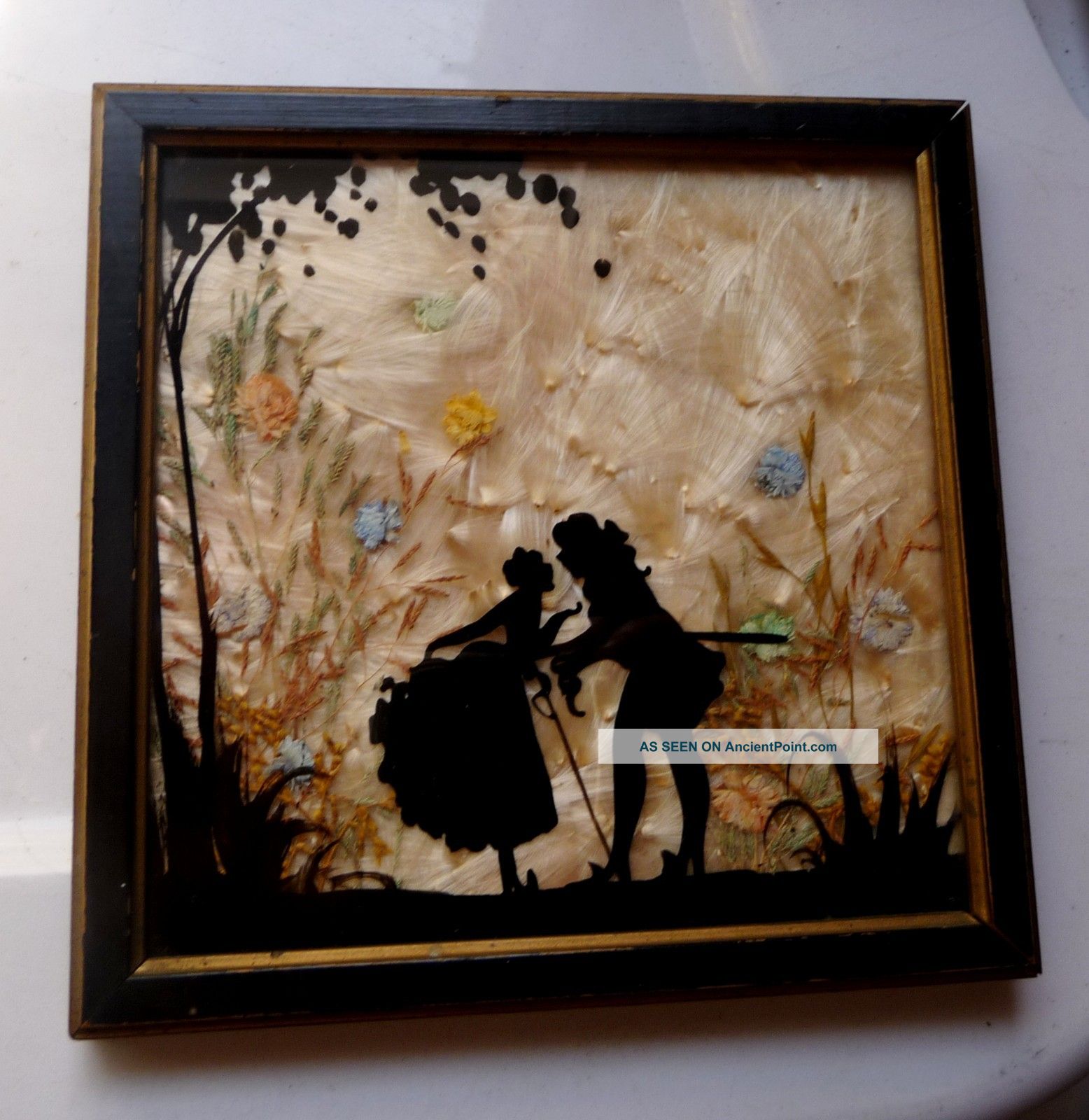 Art Deco Reverse Hand Painted Glass W/ Natural Dried Flowers&element Background Art Deco photo