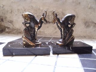 A Pair Of Art Deco Bookends With Stylised Bronzed Goats/rams On Marble Bases photo