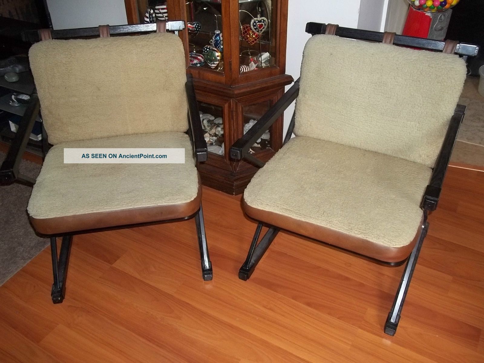 Pair Of Howell Chairs Wool And Vinyl Cushions On Wood And Metal Frames Post-1950 photo