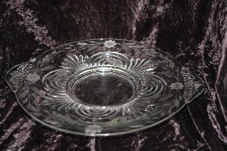 Vintage Art Deco Pressed Glass Serving Plate With 8 Petal Cornflower Design photo