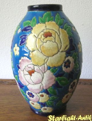 Marvellous Art Deco Ceramic Vase By Boch Keramis Ca.  1925 photo