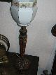 Art Deco Lamp With Fantastic Poker Work Base And Glass Shade Art Deco photo 1