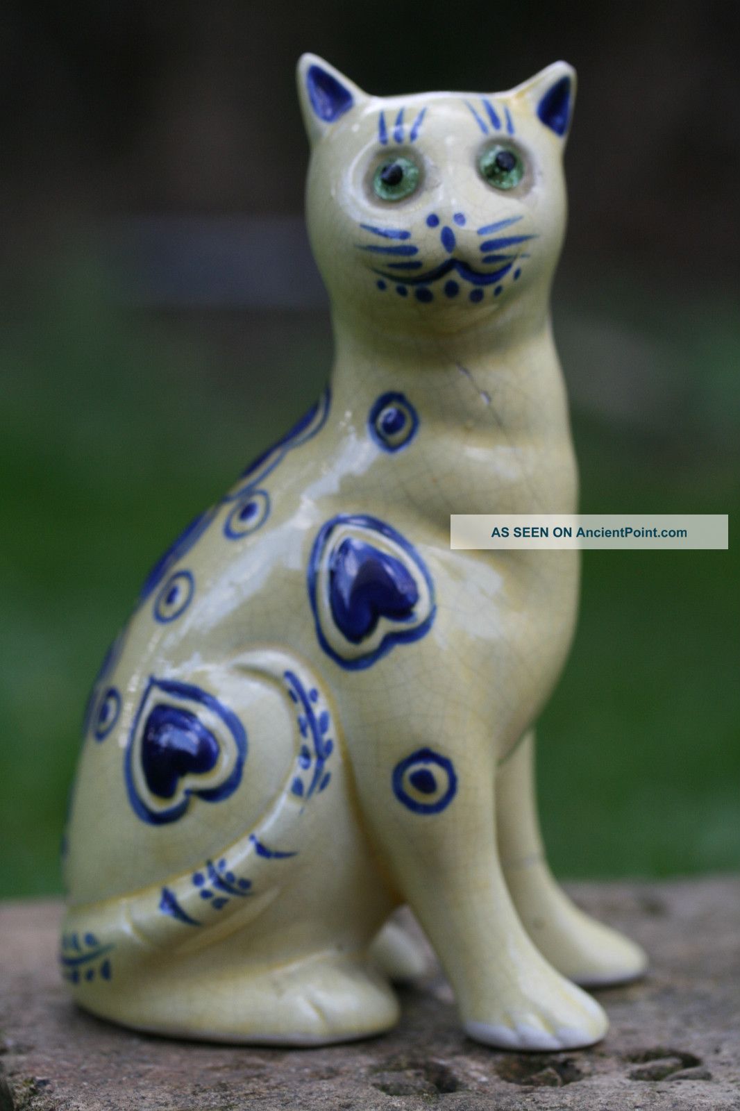& Orig.  Art Deco Period Open Legged Ceramic Cat With Glass Eyes C1930s Figurines photo