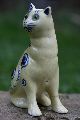 & Orig.  Art Deco Period Open Legged Ceramic Cat With Glass Eyes C1930s Figurines photo 3