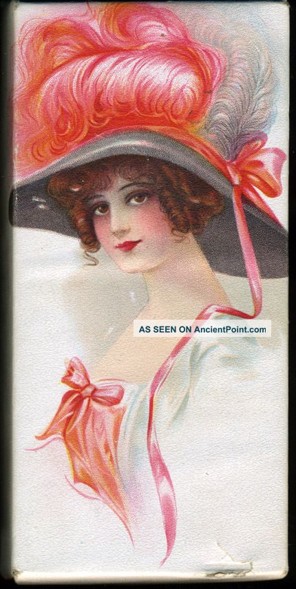 Antique Art Deco Lushus Chocolates Candy Box Early 1900s Edwardian Maiden In Hat Art Deco photo