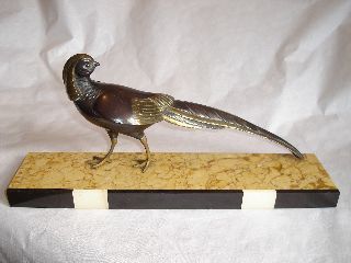 Vintage Art Deco 1930s Egyptian Styled Pheasant On Shot Marble Base photo