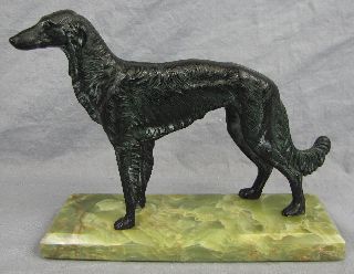 Large Art Deco Bronze Borzoi On Green Onyx Base photo