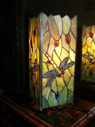 Art Deco Dragonfly Tiffany Stained Glass Table Lamp photo