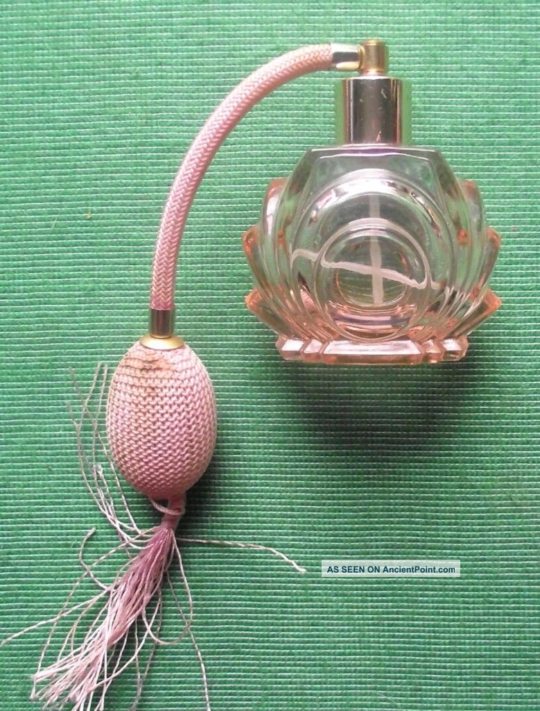 C1930 Art Deco Pink Glass Perfume Bottle Atomiser Art Deco photo