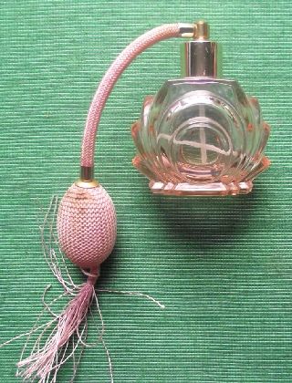 C1930 Art Deco Pink Glass Perfume Bottle Atomiser photo