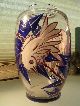 Vintage Art Deco Hand Painted Glass/crystal Vase Birds In Blue /white Signed Art Deco photo 1