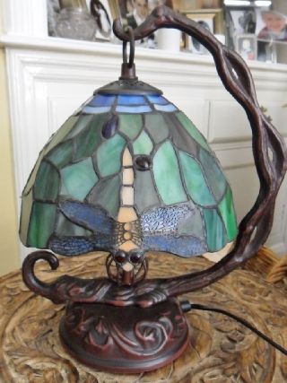 Vintage Retro Art Deco Large Galle Dragonfly Tiffany Glass Table Lamp photo