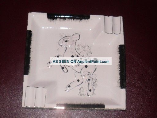 Art Deco Pottery Deer Bambi Black White Gold Ashtray Art Deco photo