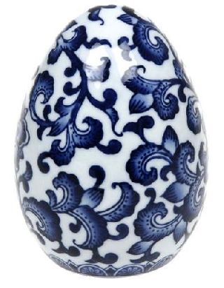Art Deco Vintage Chinese Ceramic Handpainted Blue & White Egg Ornament Statue photo