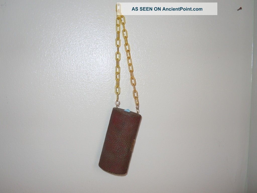 Art Deco 1930 ' S Shagreen Cylindrical Dancing Compact Celluloid Bakelite Chain Art Deco photo