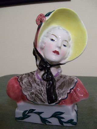 Elegant Art Deco Goldscheider Lady Head Bust Figurine C 1940s photo