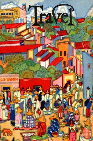 1929 Mexican Art Deco Travel Poster Pottery Market Art Deco Style Village photo