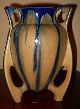Stunning Rare Deco Futuristic Winged Drip Pottery Vase Gorgeous Blue Cream Glaze Art Deco photo 1