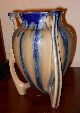Stunning Rare Deco Futuristic Winged Drip Pottery Vase Gorgeous Blue Cream Glaze Art Deco photo 3