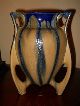 Stunning Rare Deco Futuristic Winged Drip Pottery Vase Gorgeous Blue Cream Glaze Art Deco photo 7