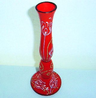 Art Deco Exquisite Hand Painted Signed Czechoslovakia Glass Vase May Be Tango photo